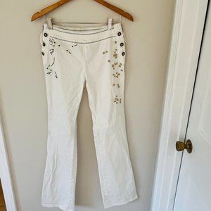 Roberta Scarpa Embroidered White Flare Pant Retro Cottagecore Size 8